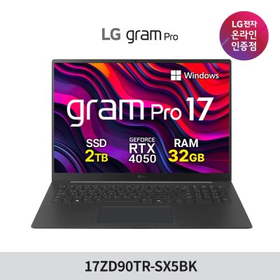 LG전자 2025 그램 프로 17인치 17ZD90TR-SX5BK 프리도스 RTX 4050 32GB 초경량 대화면 애로우레이크 인텔 U5 225H 직장인 대학생 고성능 게이밍 노트북, 17ZD90TR-SX5BK, WIN11 Home, 32GB, 2TB, 블랙